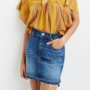 Madewell Jean Skirt Denim High Low Jean Skirt Size 27 Stretch Denim
